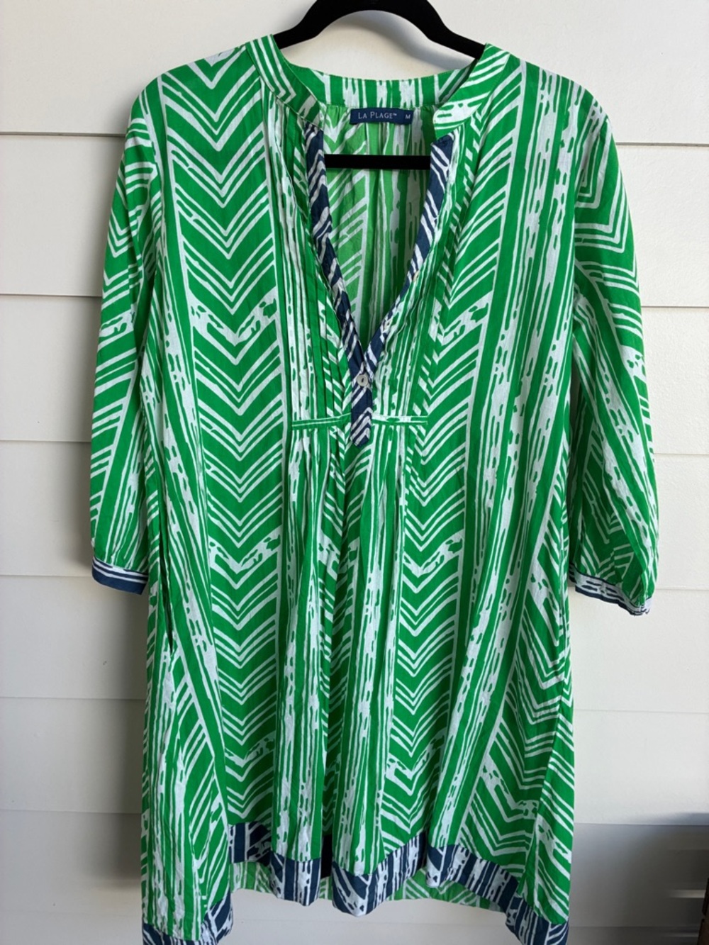 LA PLAGE Green & White Printed May Dress, size Medium.